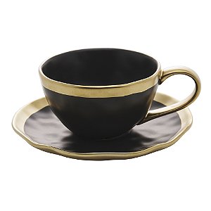 Kit 6 Xícaras Porcelana Preto E Dourado Dubai 200ml - Wolff