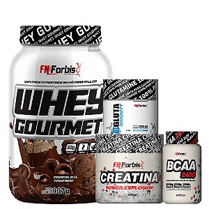 Kit Whey Gourmet Pote + Creatina 300g + Glutamina 150g + BCAA 100 cáps - FN Forbis