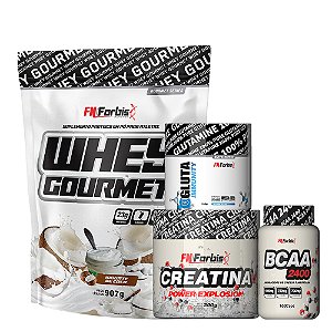 Kit Whey Gourmet Refil + Creatina 300g + Glutamina 150g + BCAA 100 cáps - FN Forbis