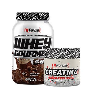 Kit Whey Protein Gourmet Pote 907g + Creatina Power Explosion Sem Sabor 300g - FN Forbis Nutrition