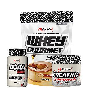 Kit Whey Protein Refil + Creatina 300g + BCAA 100 cáps Gourmet - FN Forbis Nutrition