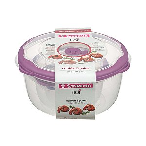 Conjunto 3 Potes Redondos Com Válvula de Vapor Flor Sanremo