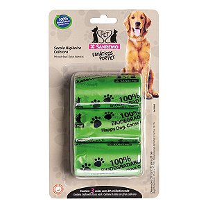 Kit 3 Rolinhos C/ 20 Saquinhos Coco Cata Caca Cães Gato