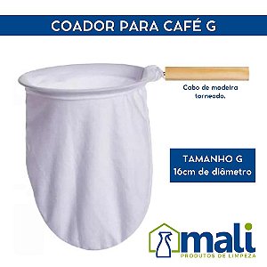 COADOR DE PANO PARA CAFÉ G - 16 CM DE DIÂMETRO - CABO DE MADEIRA