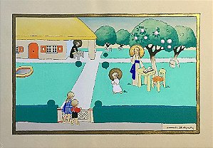 L'Éducation de l'Enfant Dieu” 1938 - Hebbelynck Jeanne - Gravura Colorida à Mão