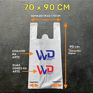 Sacola Plástica Alça Camiseta - GG Tam. 70 X 90 cm - SUA MARCA