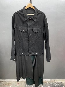 Trucker long Jacket detachable leather piece