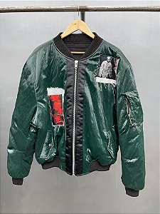 Dark Green Nylon Bomber with Patches