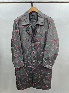 Leather red stitch trench coat