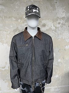 Black denim with ostrich leather collar