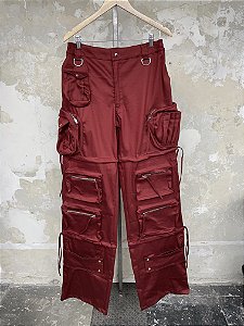Red multi cargo stacked pants