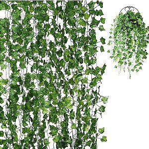Kit 12 Pendente Planta Artificial Folha Hera 24 Metros