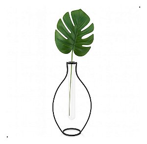 Vaso Decorativo 3d Com Vidro E Folha Costela De Adão Luxo