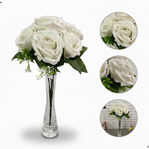 Buque de Rosas Aveludadas Brancas 6 Flores Artificial