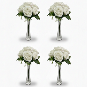 Kit 4 Buque de Rosas Aveludadas Brancas 6 Flores Artificial