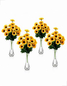 Kit 4 Mini Buquê  de Girassol Artificial 33cm Realista Luxo