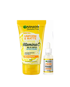 Kit Uniform & Matte: Sérum Vitamina C 15ml + Gel de Limpeza | Garnier