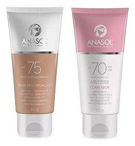 Kit Protetor Solar Facial Clareador com Base Hidratante 50g | Anasol