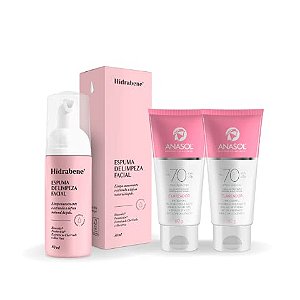 Protetor Solar Facial FPS 70 60g 2 un + Espuma de Limpeza | Hidrabene