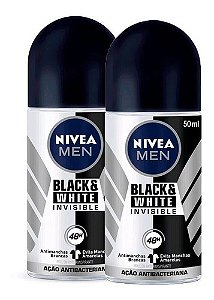 Kit 2 Desodorantes Roll-On Men Invisible Black & White 50ml | Nivea