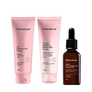 Kit Skin Care: Gel de Limpeza, Esfoliante, Sérum e Creme | Hidrabene