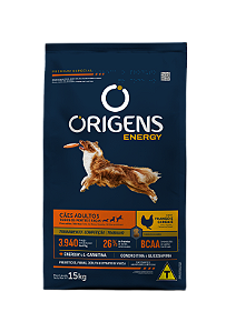 RAÇÃO SECA ORIGENS CÃO ENERGY ADULTO FRANGO E CEREAIS 15KG