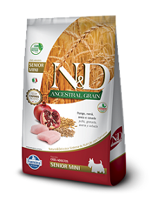 RAÇÃO SECA N&D CÃO ADULTO MINI BREEDS ANCESTRAL GRAIN FRANGO E ROMÃ SÊNIOR 2,5KG