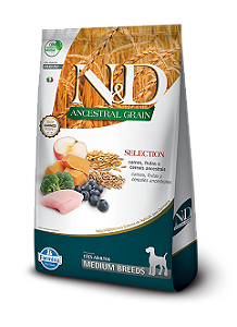 RAÇÃO SECA N&D CÃO ADULTO MEDIUM BREEDS ANCESTRAL GRAIN SELECTION CARNES E FRUTAS 15KG