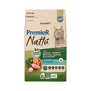 RAÇÃO SECA PREMIER NATTÚ GATO ADULTO CASTRADO FRANGO C/ ABÓBORA 1,5 KG