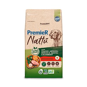 RAÇÃO SECA PREMIER NATTÚ CÃO ADULTO RAÇAS MÉDIAS E GRANDES FRANGO C/ ABÓBORA 12KG