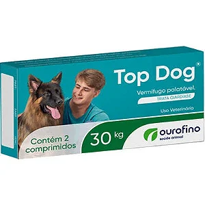 VERMÍFUGO TOP DOG OURO FINO P/ CÃES 3000MG C/2 COMP - 30KG