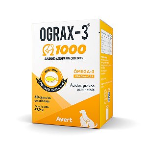 SUPLEMENTO OGRAX-3 AVERT P/ CÃES E GATOS 1000MG C/ 30 CAP