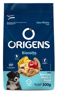 BISCOITO ORIGENS CÃO FILHOTE TODOS PORTES BANANA, MAÇÃ E AVEIA 300G