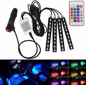 Kit Iluminação Led Interior Carro Neon Rgb Tuning C/controle