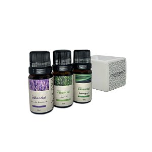 Kit 3 óleos essenciais 10ml + Difusor elétrico de porcelana bivolt