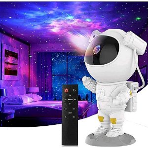 Projetor de Luz Noturna Astronauta Galaxy RGB LED com Efeitos de Nebulosa  Star