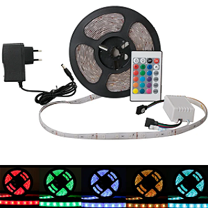 Fita Led Rgb 5050 Rolo 5m Ip65 + Controle + Fonte 12v Bivolt