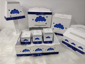 Kit Higiene em MDF de Nuvem na cor Azul Escuro