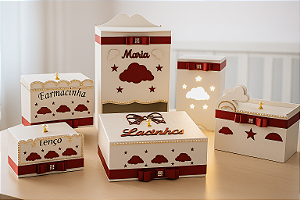 Kit Higiene Bebê Nuvem na cor Vermelho – Porta Fraldas, Farmacinha, Potes, Lixeira