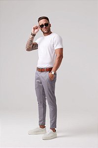 Calça Alfaiataria Principe de Gales Cinza Claro