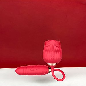 Rose 2 em 1 | Estimulador Clitoriano + Vai e Vem | Recarregável