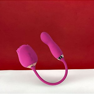 Rose 2 em 1 | Estimulador Clitoriano + Vem Cá | Recarregável