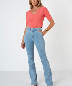 Calça Jeans Boot Cut Flor de Lis  F62309P