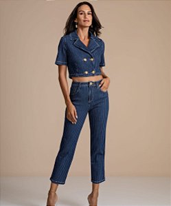 Calça Jeans Risca Giz Flor de Lis  F62341