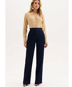 Calça Jeans Wide Leg Flor de Lis F22389