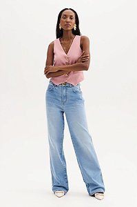 Calça Jeans Wide Leg Flor de Lis F22374