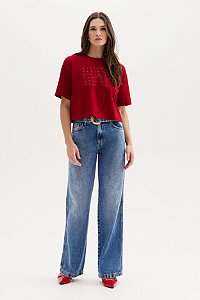 Calça Jeans Turmalina Wide Leg Flor de Lis F22365