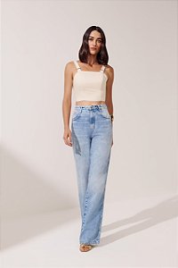 Calça Jeans Agata Wide Leg Flor de Lis F62349