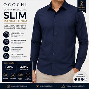 Camisa Masculina Slim Manga Longa Ogochi Original