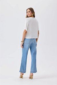 Calça Jeans Ambar Wide Com Cinto Leg Flor de Lis F62384C